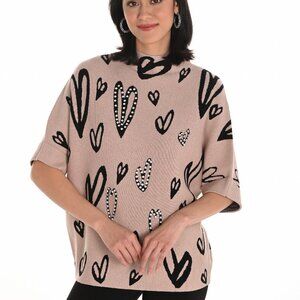253721 Beige & Black Hearts Sweater by FRANK LYMAN